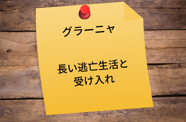 グラーニア:　長い逃亡生活と受け入れ