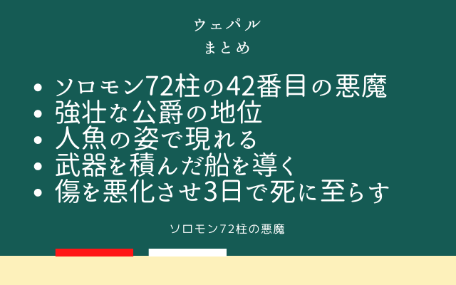 まとめ:　ソロモン72柱の悪魔「ウェパル」